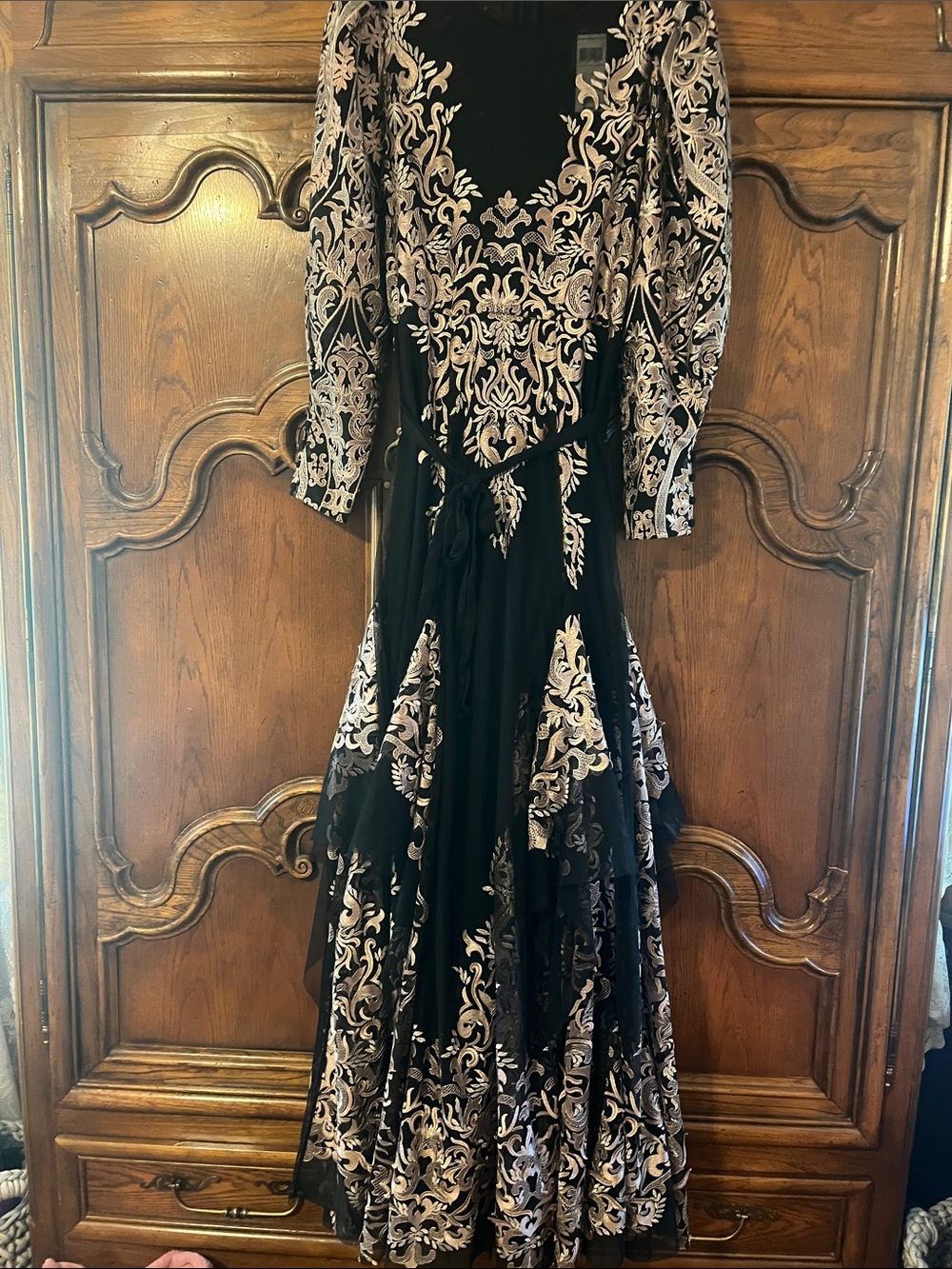 BCBGMaxAzria Black Dress with Silver Embroidery Long Sleeve